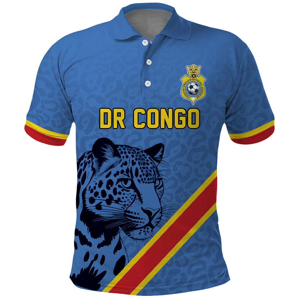 Custom DR Congo Football Polo Shirt Leopard Pride Heritage Edition
