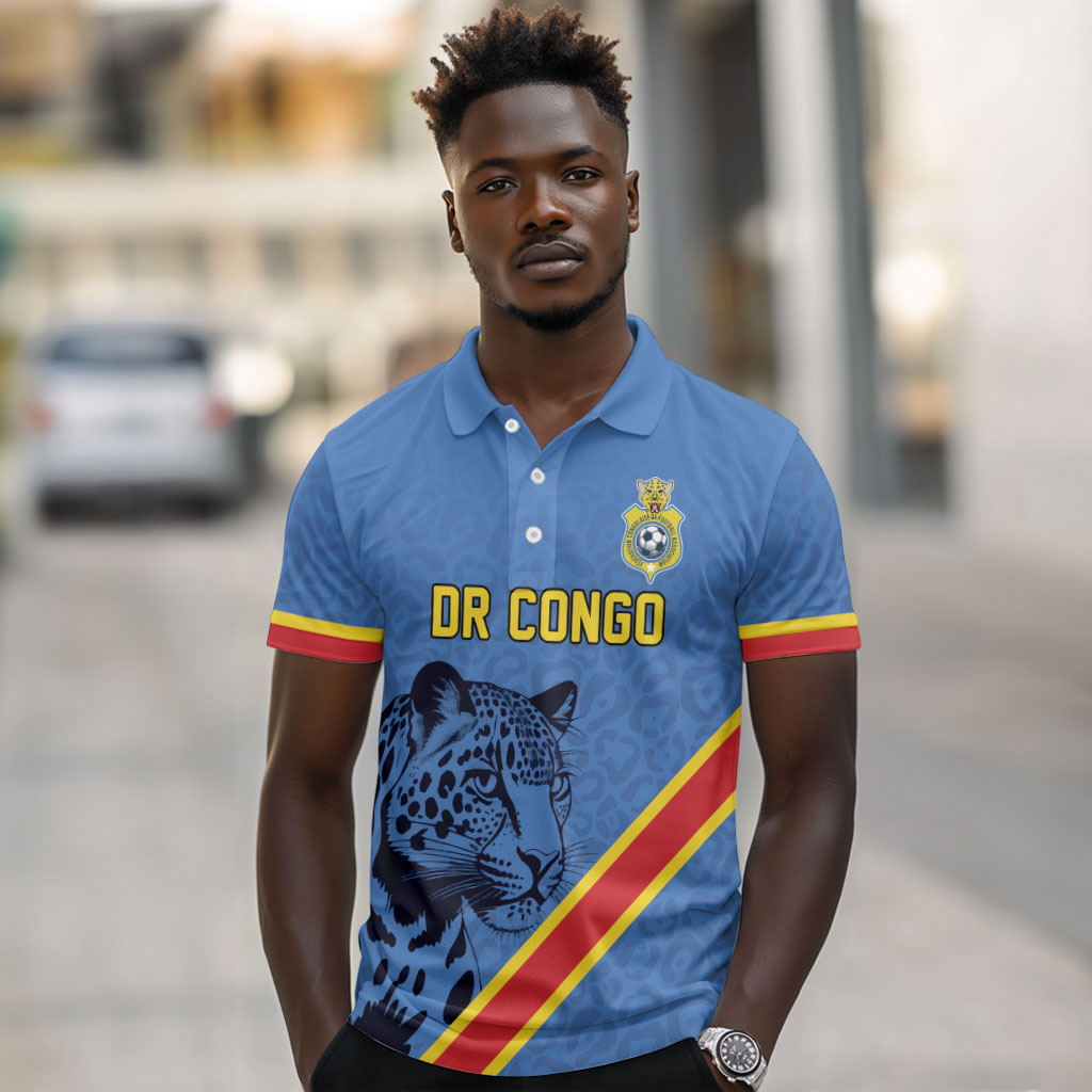 Custom DR Congo Football Polo Shirt Leopard Pride Heritage Edition