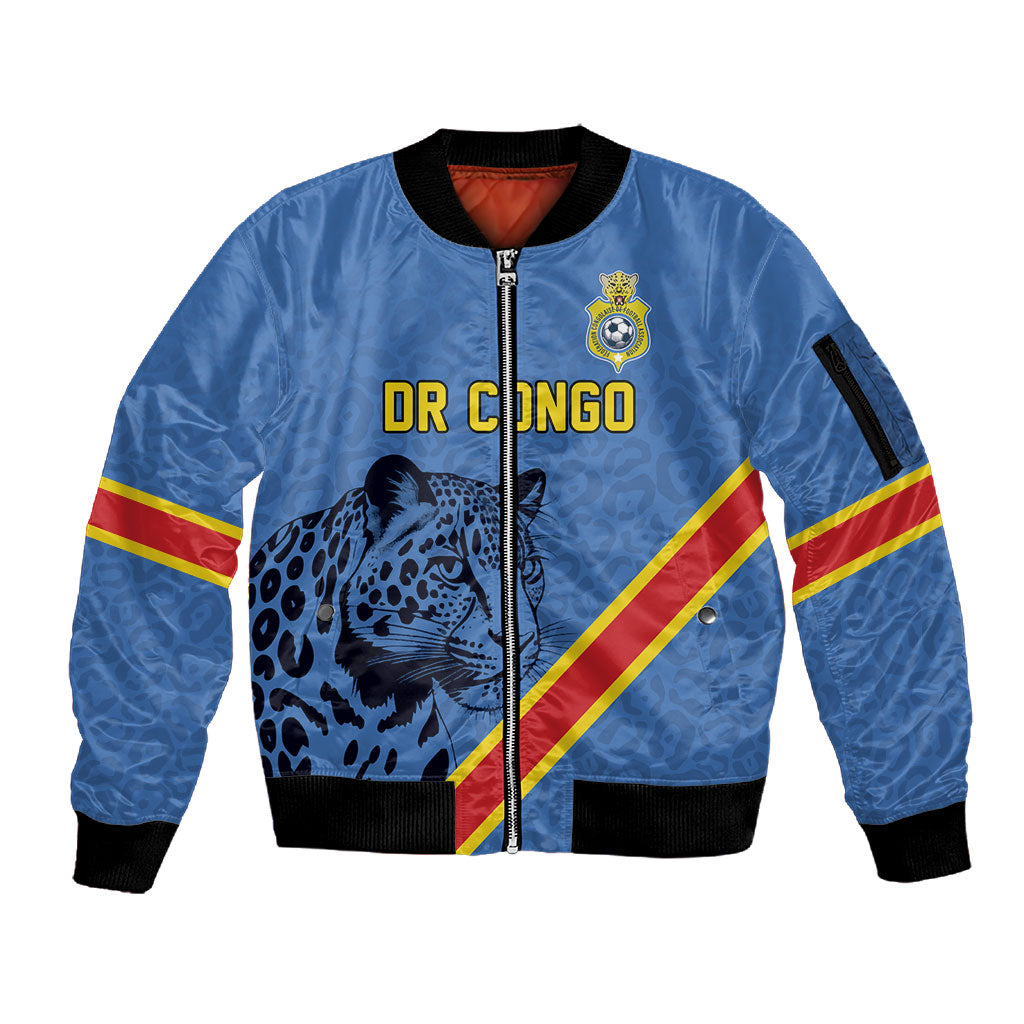 Custom DR Congo Football Sleeve Zip Bomber Jacket Leopard Pride Heritage Edition
