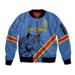 Custom DR Congo Football Sleeve Zip Bomber Jacket Leopard Pride Heritage Edition