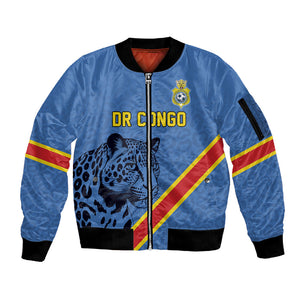Custom DR Congo Football Sleeve Zip Bomber Jacket Leopard Pride Heritage Edition