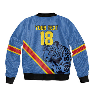 Custom DR Congo Football Sleeve Zip Bomber Jacket Leopard Pride Heritage Edition