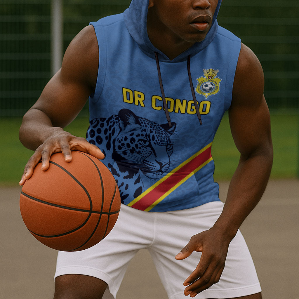 Custom DR Congo Football Sleeveless Hoodie Leopard Pride Heritage Edition
