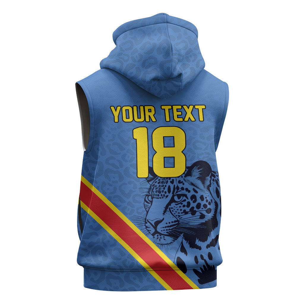 Custom DR Congo Football Sleeveless Zip Hoodie Leopard Pride Heritage Edition