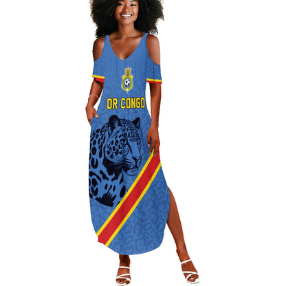 Custom DR Congo Football Summer Maxi Dress Leopard Pride Heritage Edition