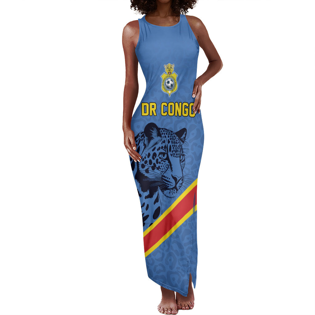 Custom DR Congo Football Tank Maxi Dress Leopard Pride Heritage Edition