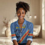 Custom DR Congo Football Women Casual Shirt Leopard Pride Heritage Edition