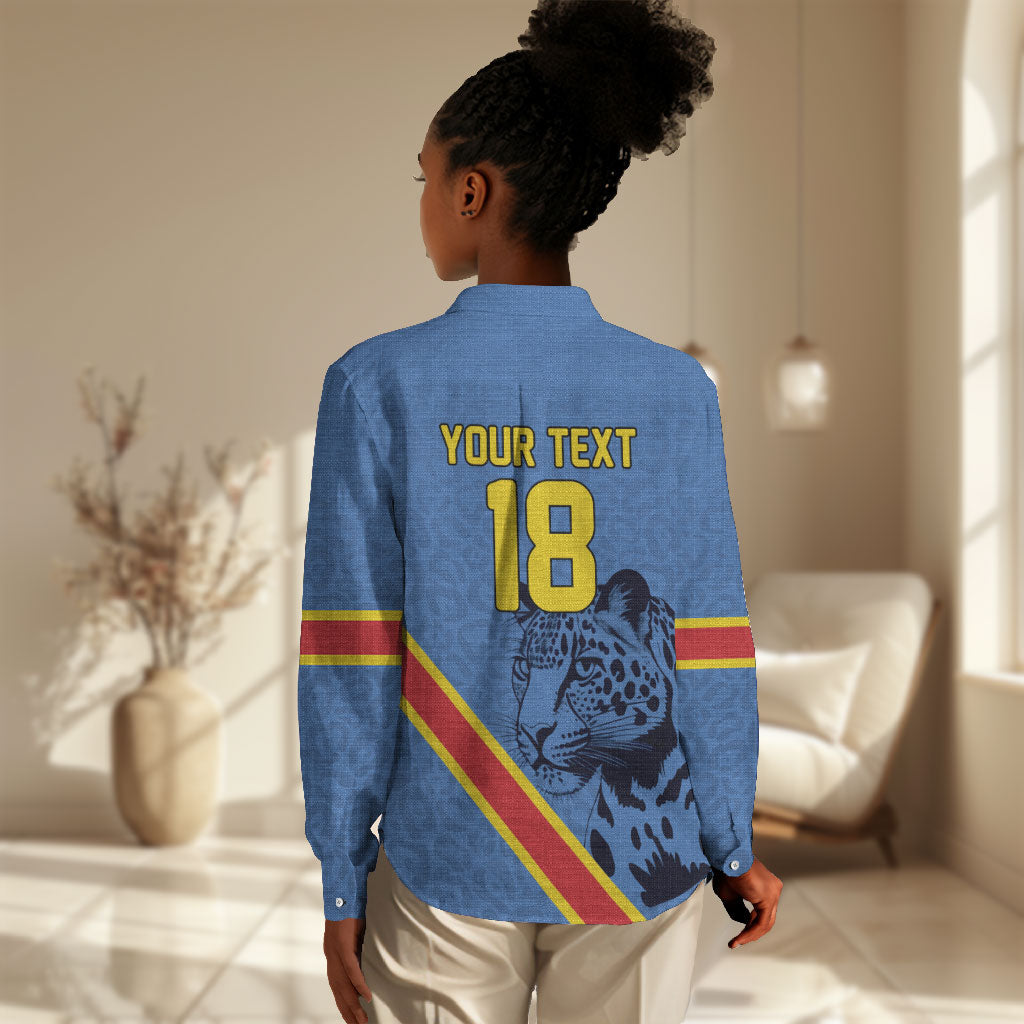 Custom DR Congo Football Women Casual Shirt Leopard Pride Heritage Edition