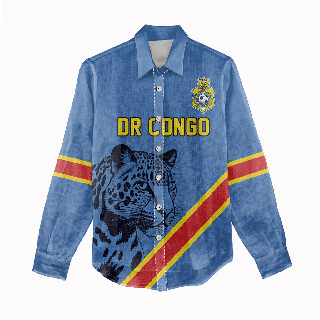 Custom DR Congo Football Women Casual Shirt Leopard Pride Heritage Edition