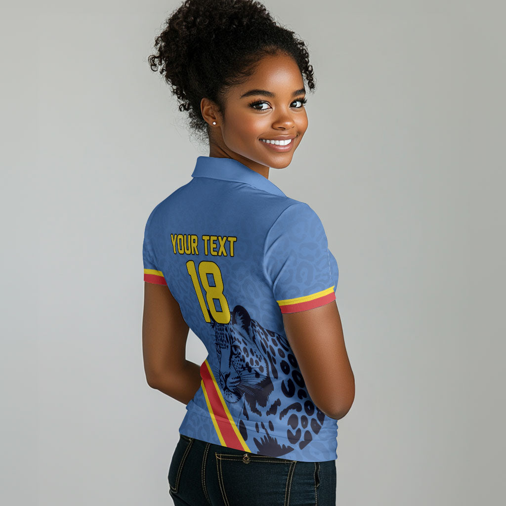 Custom DR Congo Football Women Polo Shirt Leopard Pride Heritage Edition