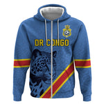 Custom DR Congo Football Zip Hoodie Leopard Pride Heritage Edition