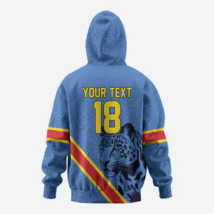 Custom DR Congo Football Zip Hoodie Leopard Pride Heritage Edition