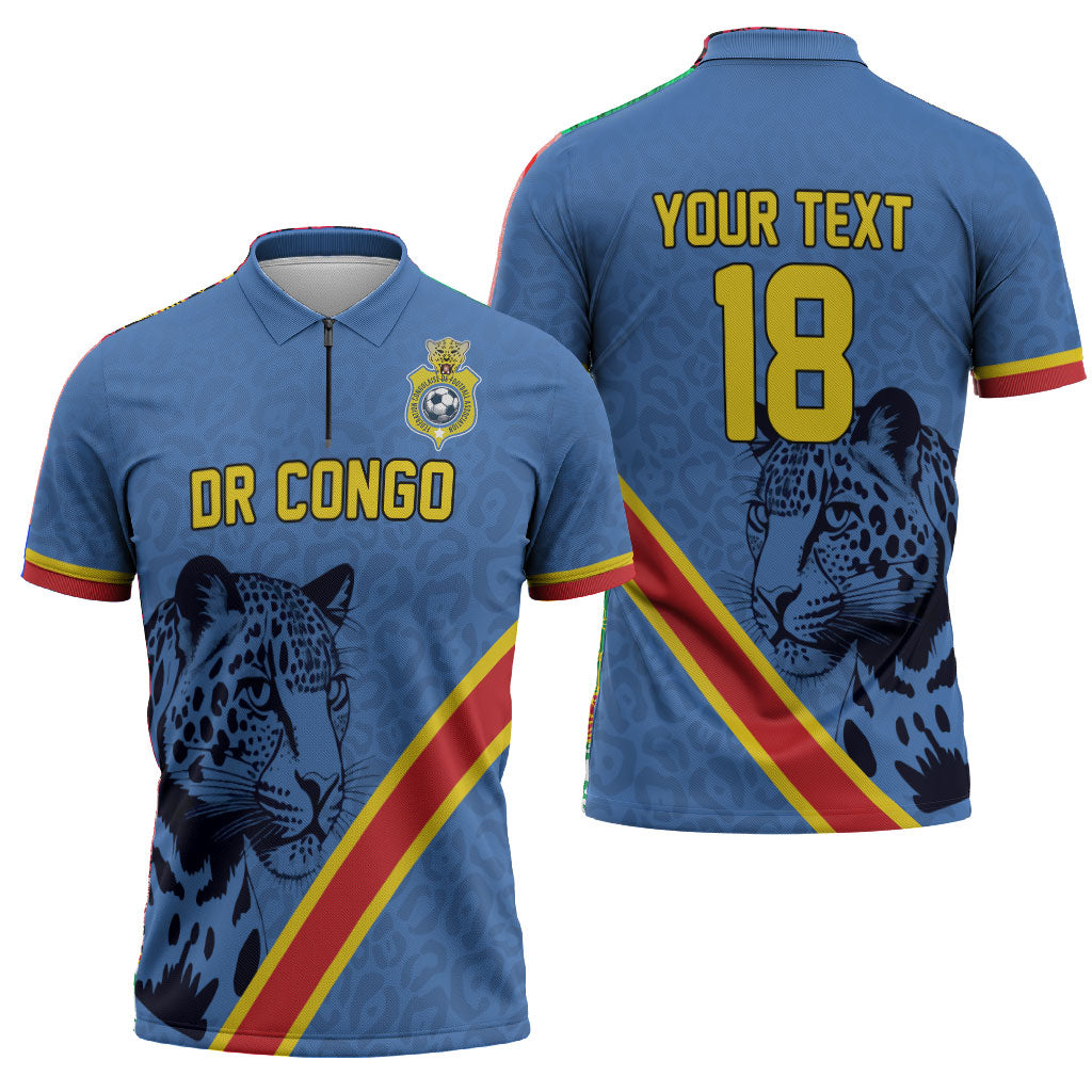 Custom DR Congo Football Zipper Polo Shirt Leopard Pride Heritage Edition