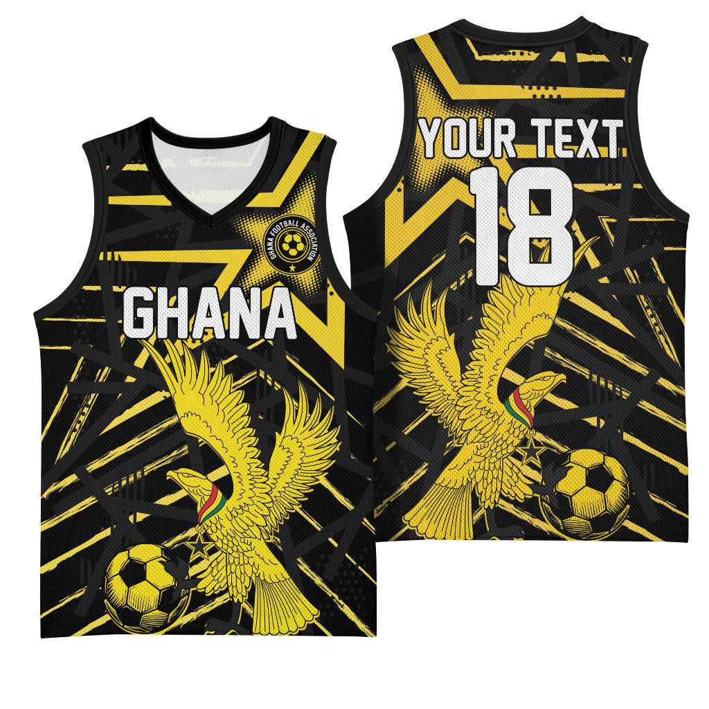 Custom Ghana Football Basketball Jersey Golden Black Star Eagle Heritage