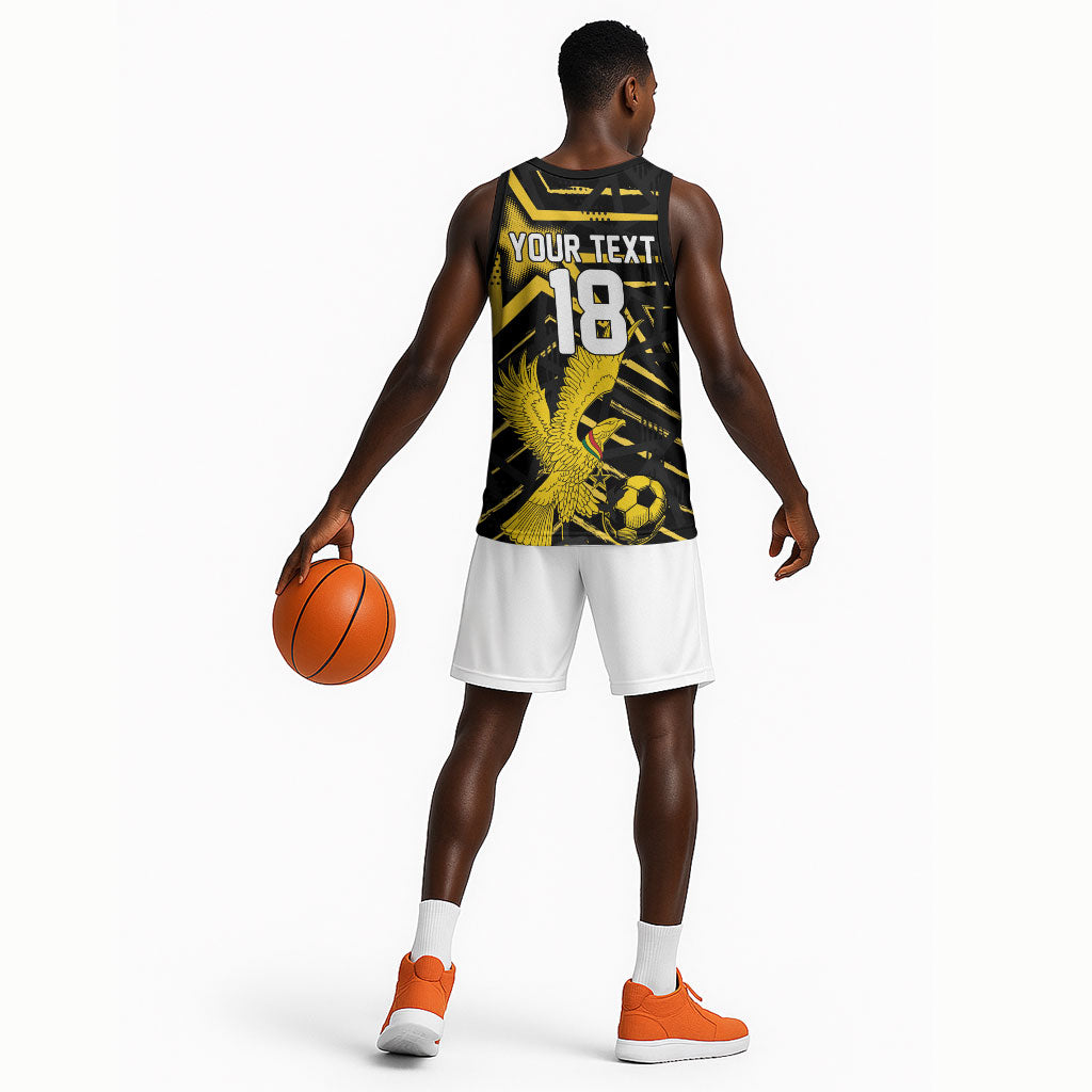 Custom Ghana Football Basketball Jersey Golden Black Star Eagle Heritage