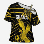 Custom Ghana Football Cross Shoulder Shirt Golden Black Star Eagle Heritage