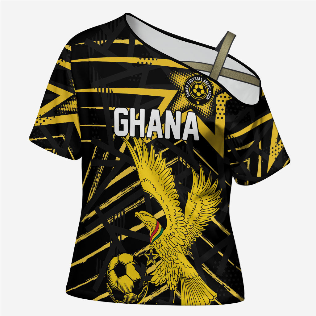 Custom Ghana Football Cross Shoulder Shirt Golden Black Star Eagle Heritage