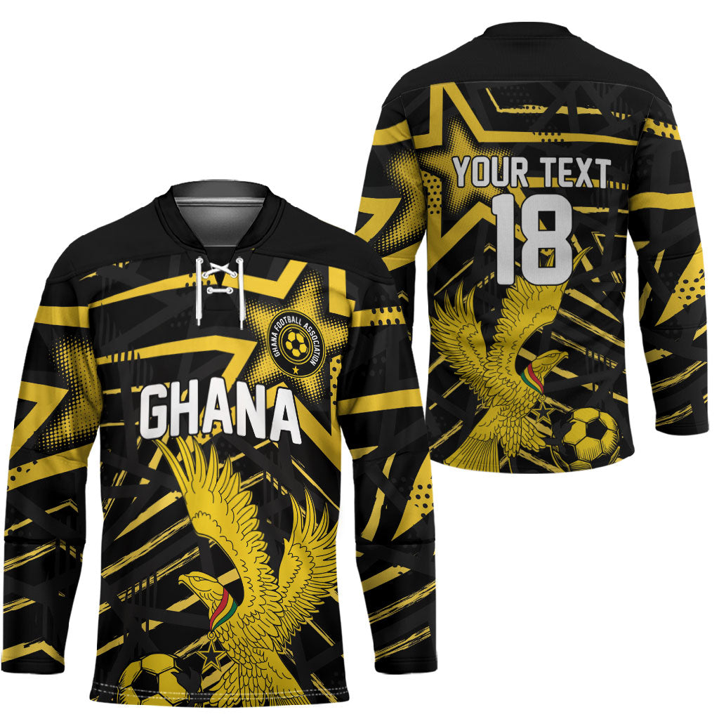 Custom Ghana Football Hockey Jersey Golden Black Star Eagle Heritage