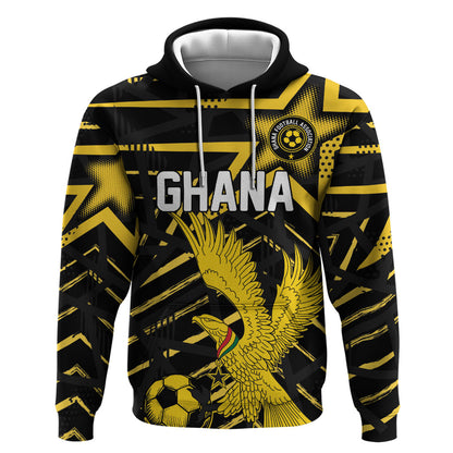 Custom Ghana Football Hoodie Golden Black Star Eagle Heritage