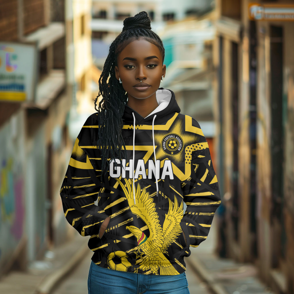 Custom Ghana Football Hoodie Golden Black Star Eagle Heritage