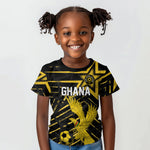 Custom Ghana Football Kid T shirt Golden Black Star Eagle Heritage