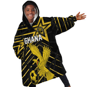 Custom Ghana Football Kid Wearable Blanket Hoodie Golden Black Star Eagle Heritage