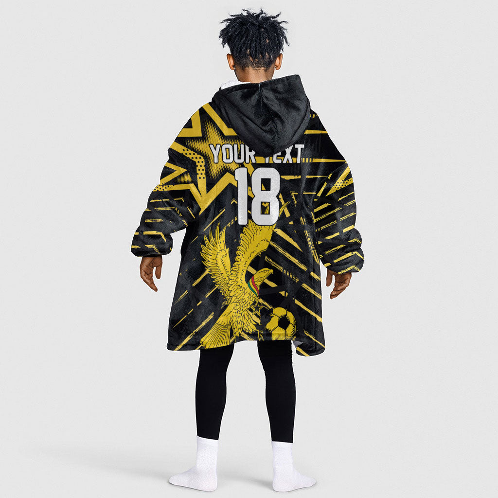 Custom Ghana Football Kid Wearable Blanket Hoodie Golden Black Star Eagle Heritage