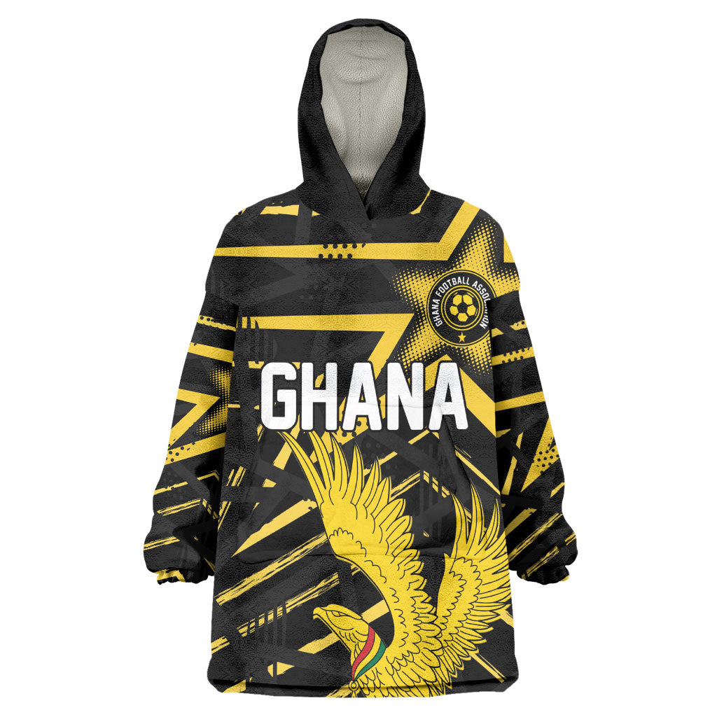 Custom Ghana Football Kid Wearable Blanket Hoodie Golden Black Star Eagle Heritage
