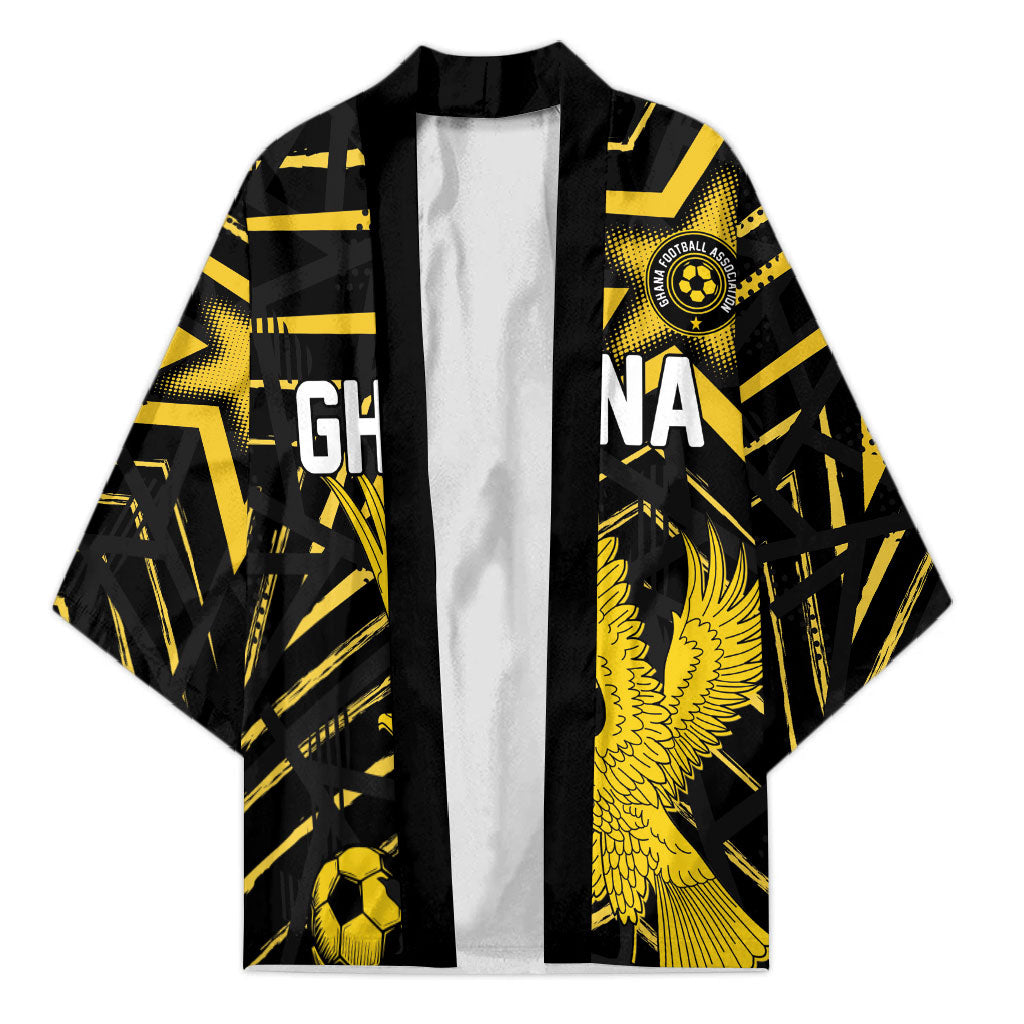 Custom Ghana Football Kimono Golden Black Star Eagle Heritage