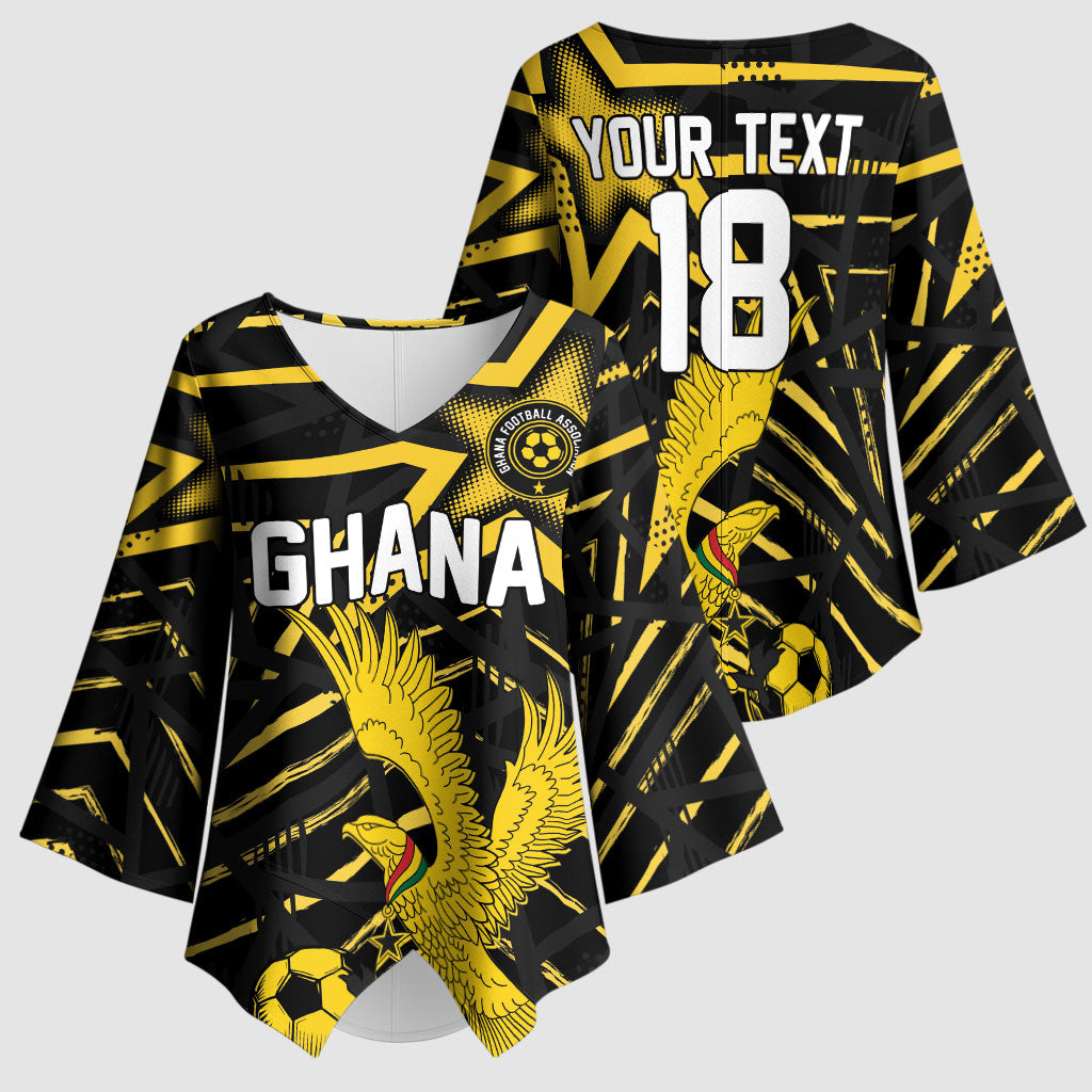 Custom Ghana Football Kimono Sleeve Blouse Golden Black Star Eagle Heritage