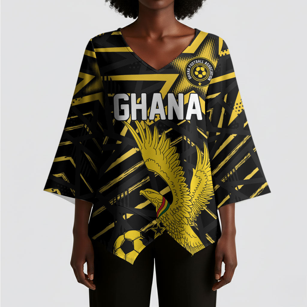 Custom Ghana Football Kimono Sleeve Blouse Golden Black Star Eagle Heritage