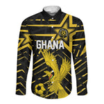 Custom Ghana Football Long Sleeve Button Shirt Golden Black Star Eagle Heritage