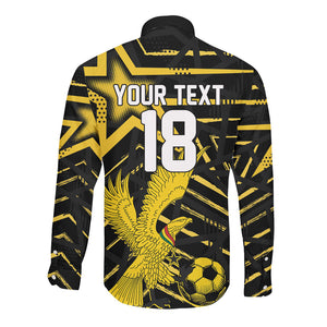 Custom Ghana Football Long Sleeve Button Shirt Golden Black Star Eagle Heritage