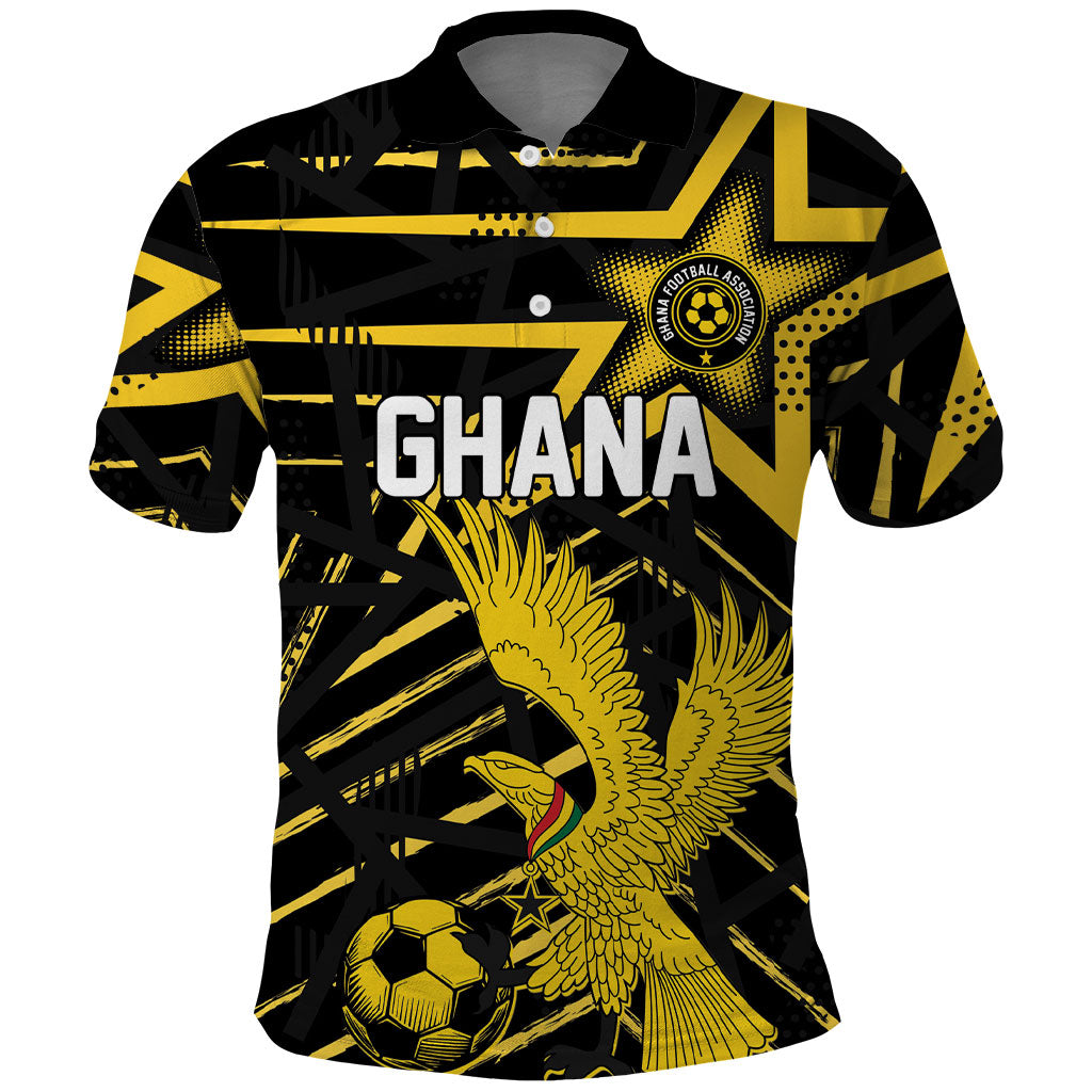 Custom Ghana Football Polo Shirt Golden Black Star Eagle Heritage