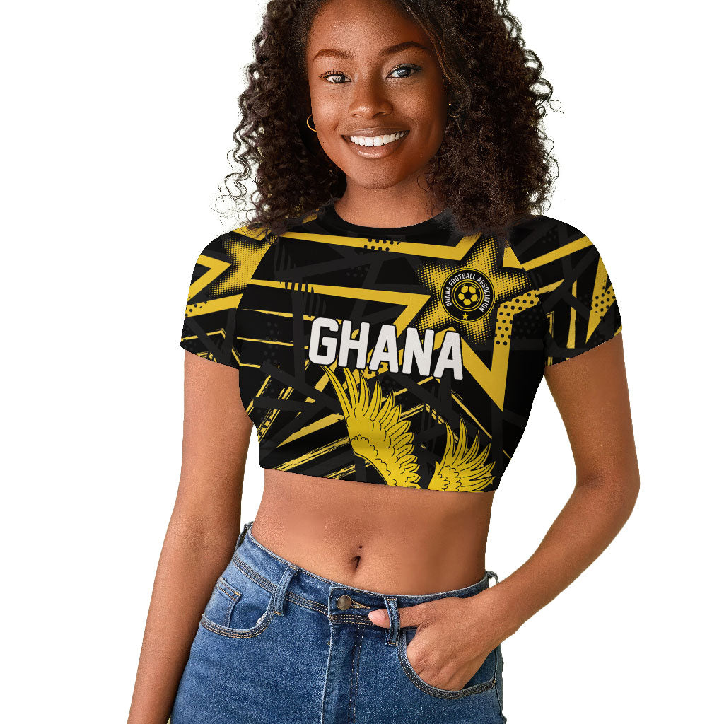 Custom Ghana Football Raglan Cropped T shirt Golden Black Star Eagle Heritage