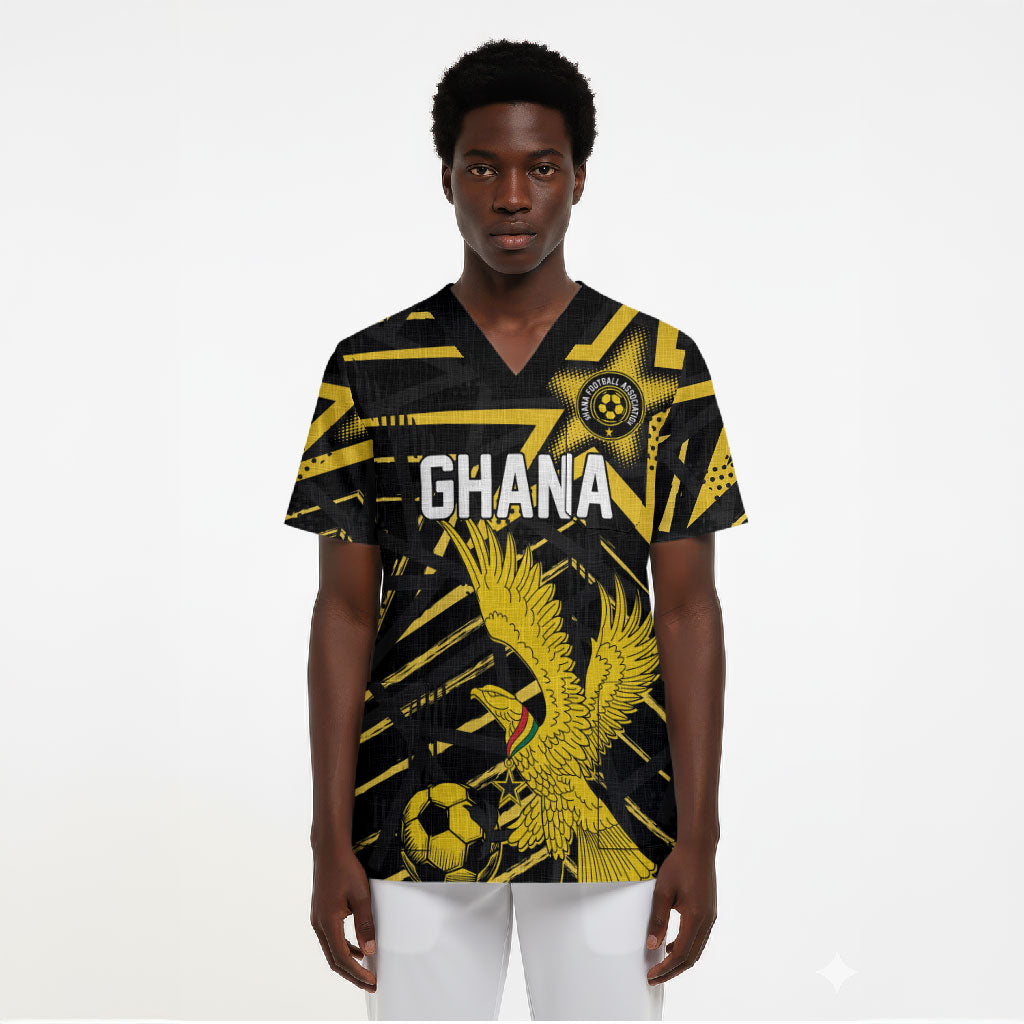 Custom Ghana Football Scrub Top Golden Black Star Eagle Heritage