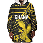 Custom Ghana Football Wearable Blanket Hoodie Golden Black Star Eagle Heritage