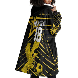 Custom Ghana Football Wearable Blanket Hoodie Golden Black Star Eagle Heritage