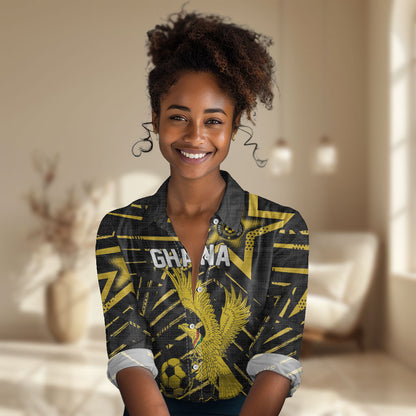 Custom Ghana Football Women Casual Shirt Golden Black Star Eagle Heritage