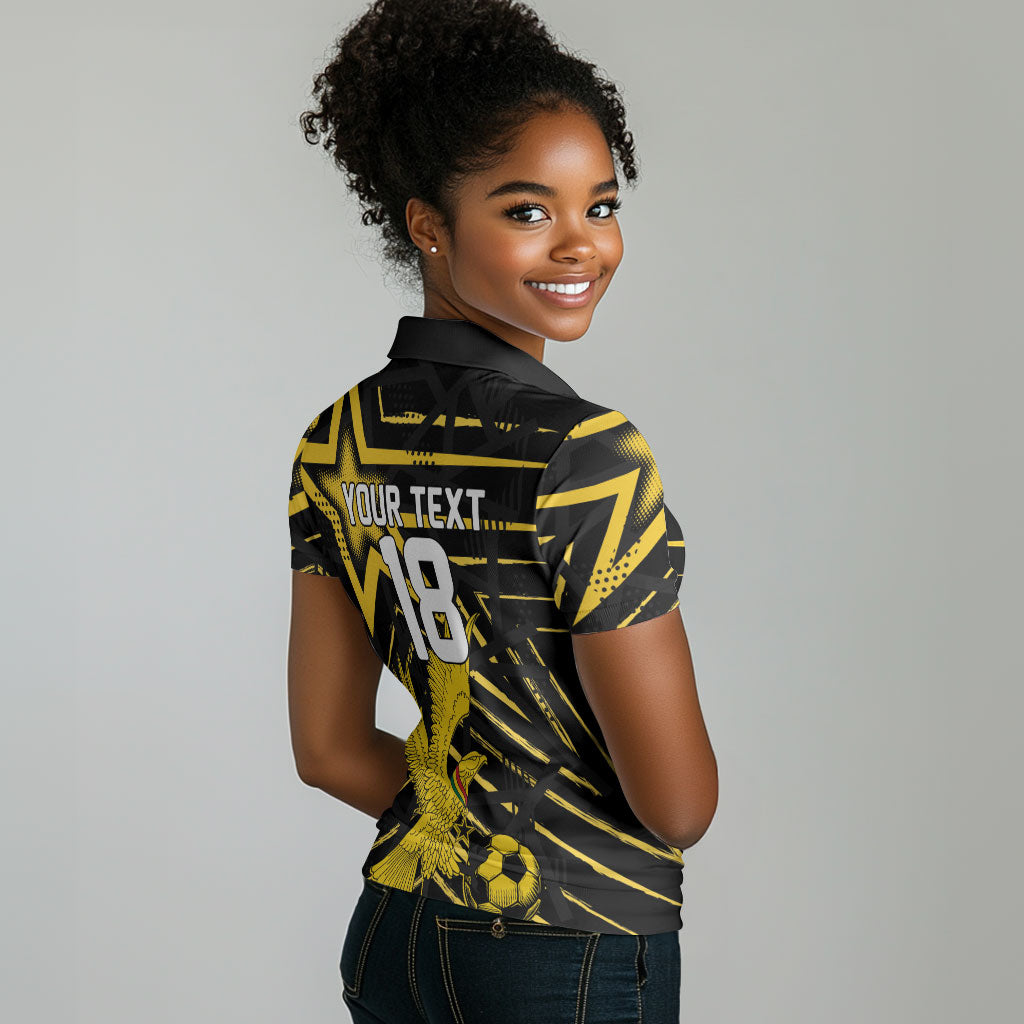 Custom Ghana Football Women Polo Shirt Golden Black Star Eagle Heritage