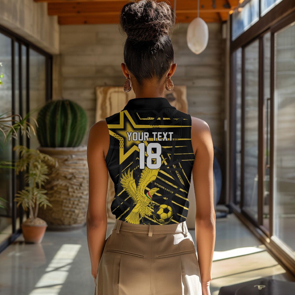Custom Ghana Football Women Sleeveless Polo Shirt Golden Black Star Eagle Heritage