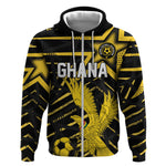 Custom Ghana Football Zip Hoodie Golden Black Star Eagle Heritage