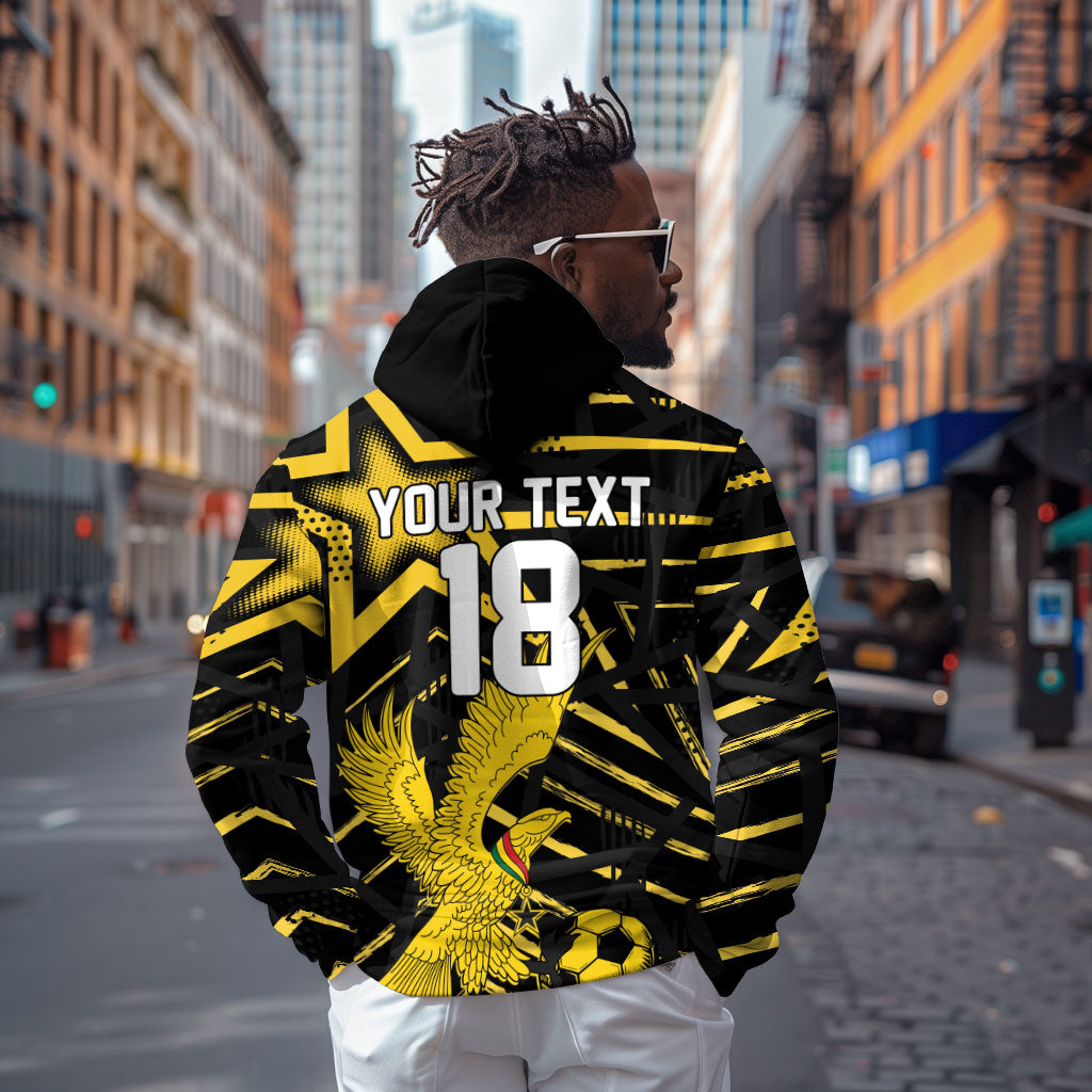 Custom Ghana Football Zip Hoodie Golden Black Star Eagle Heritage