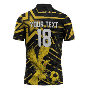 Custom Ghana Football Zipper Polo Shirt Golden Black Star Eagle Heritage