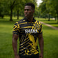 Custom Ghana Football Zipper Polo Shirt Golden Black Star Eagle Heritage