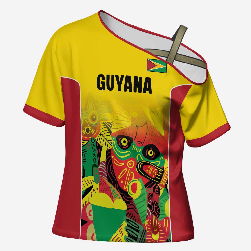 Custom Guyana Football Pride Cross Shoulder Shirt Golden Jaguars Go Champion - Yellow