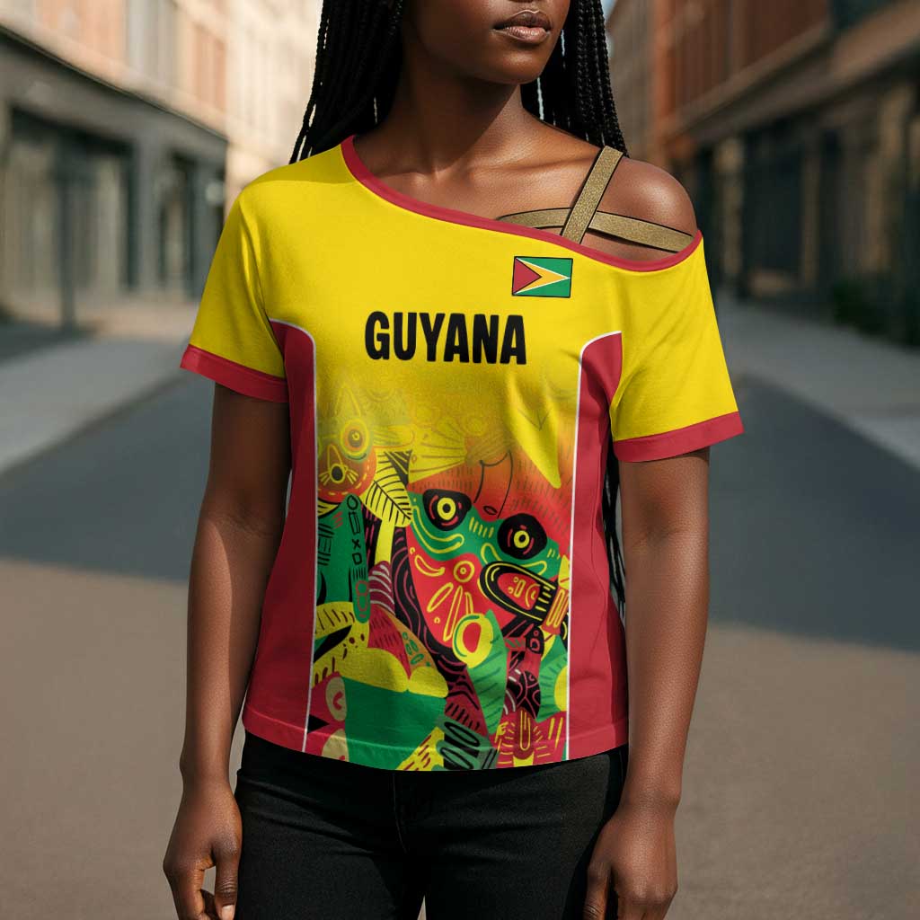 Custom Guyana Football Pride Cross Shoulder Shirt Golden Jaguars Go Champion - Yellow
