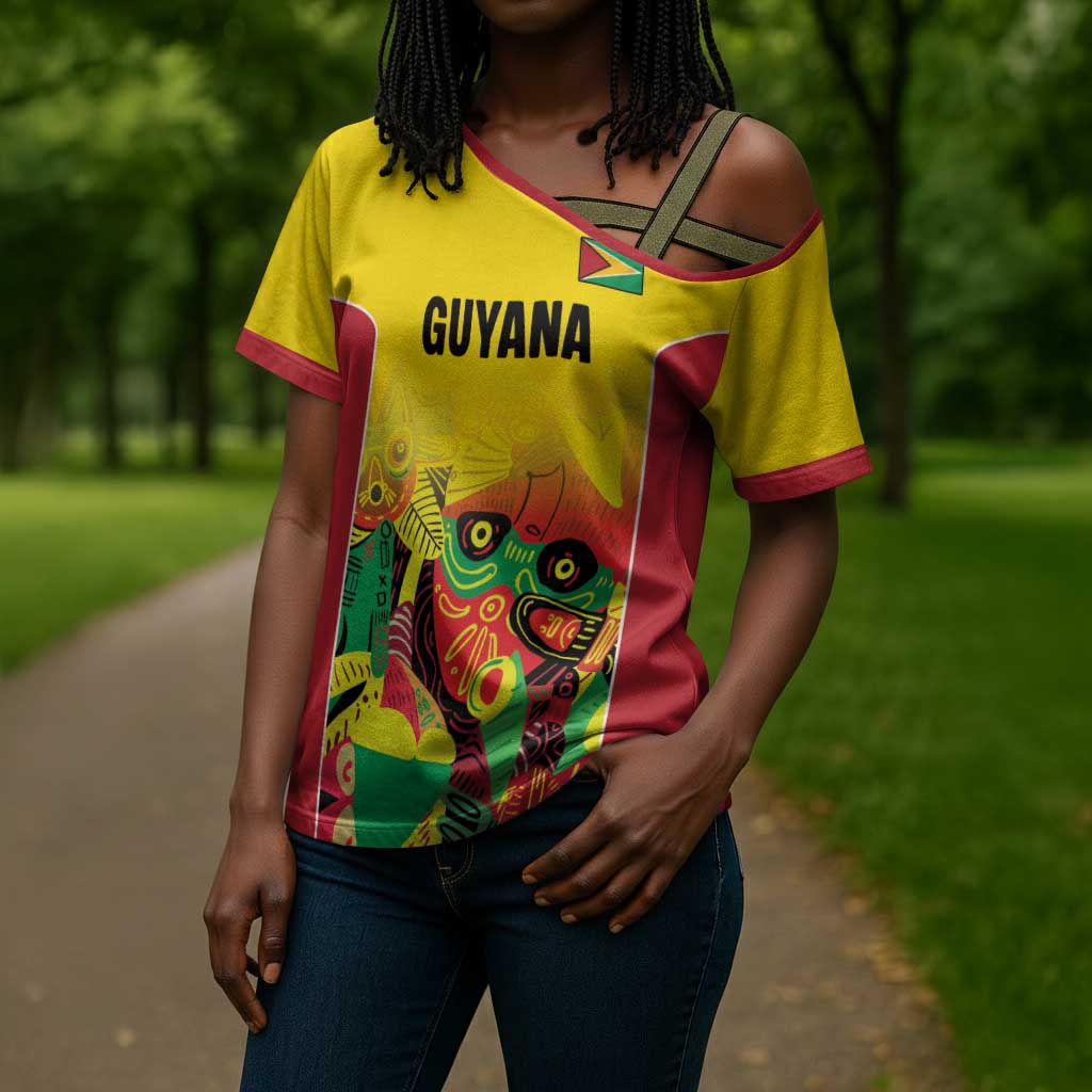 Custom Guyana Football Pride Cross Shoulder Shirt Golden Jaguars Go Champion - Yellow