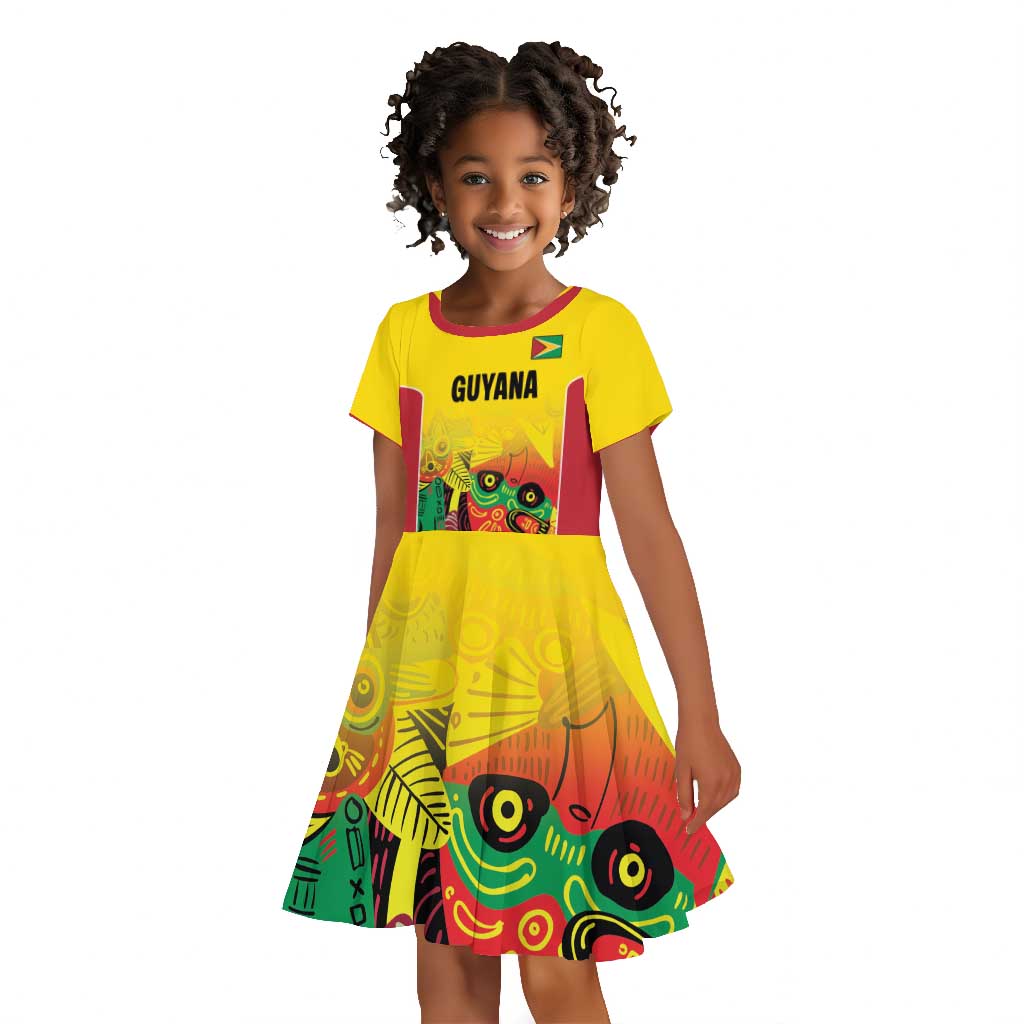 Custom Guyana Football Pride Kid Short Sleeve Dress Golden Jaguars Go Champion - Yellow - African Pride