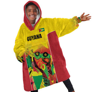 Custom Guyana Football Pride Kid Wearable Blanket Hoodie Golden Jaguars Go Champion - Yellow - African Pride